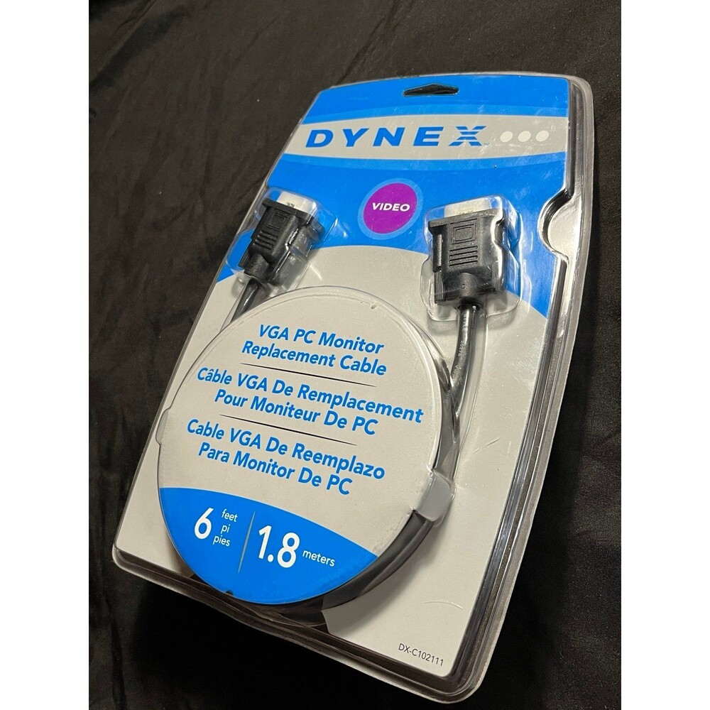 Dynex VGA PC Monitor Replacement Cable 6ft Black Nickel Connectors